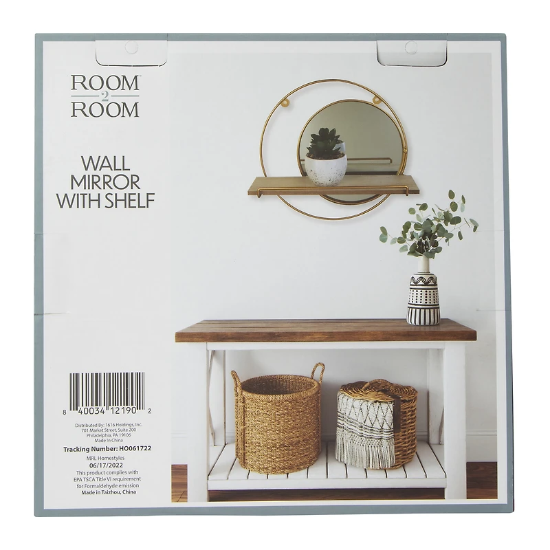 round wall mirror with shelf 11.5in