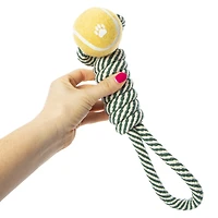 braided rope & tennis ball dog tug toy 18in x 3in