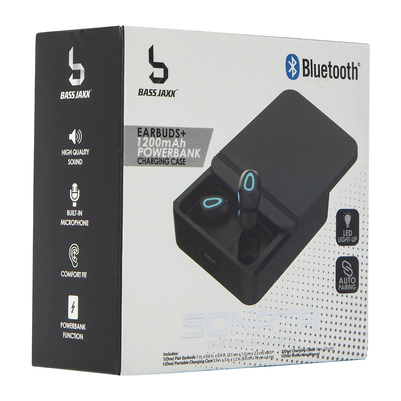 LED bluetooth® earbuds with mic & power bank charger case