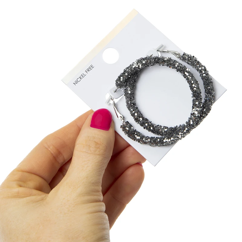 black glitter hoop earrings