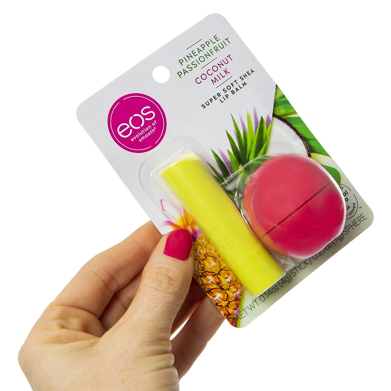eos® pineapple passionfruit & coconut milk lip balm sphere & stick 2-pack