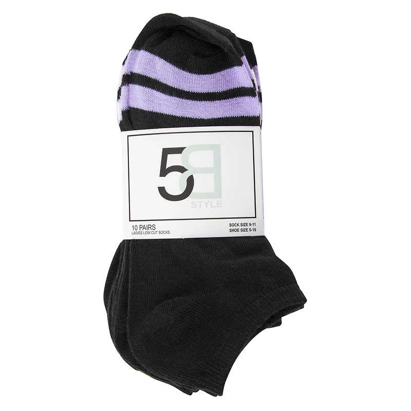 ladies ankle socks 10-pack - black with toe stripes