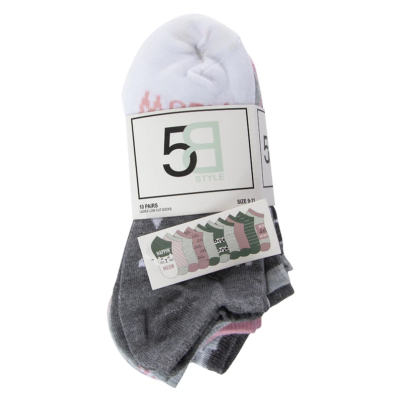 ladies low-cut socks 10-pack - cat print