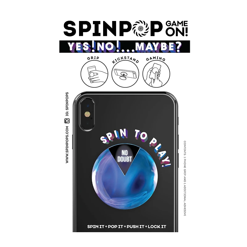 spin-pop phone grip with spin game