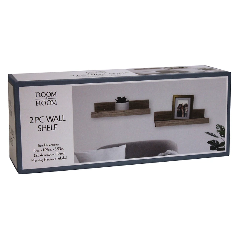 2-piece woodgrain wall shelf set 10in