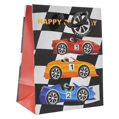 medium race car birthday gift bag 9in x 7in