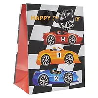 medium race car birthday gift bag 9in x 7in