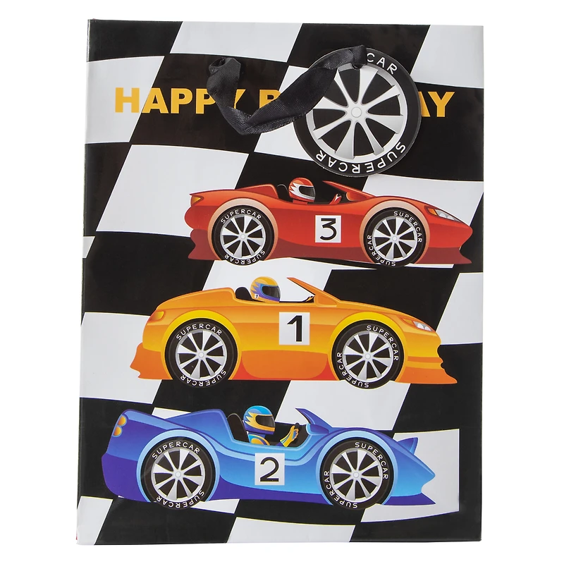 medium race car birthday gift bag 9in x 7in