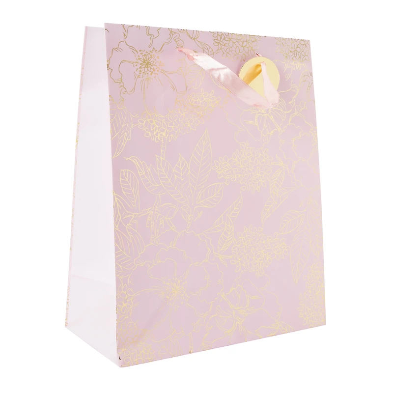 large pink floral gift bag 12.75in x 10.38in