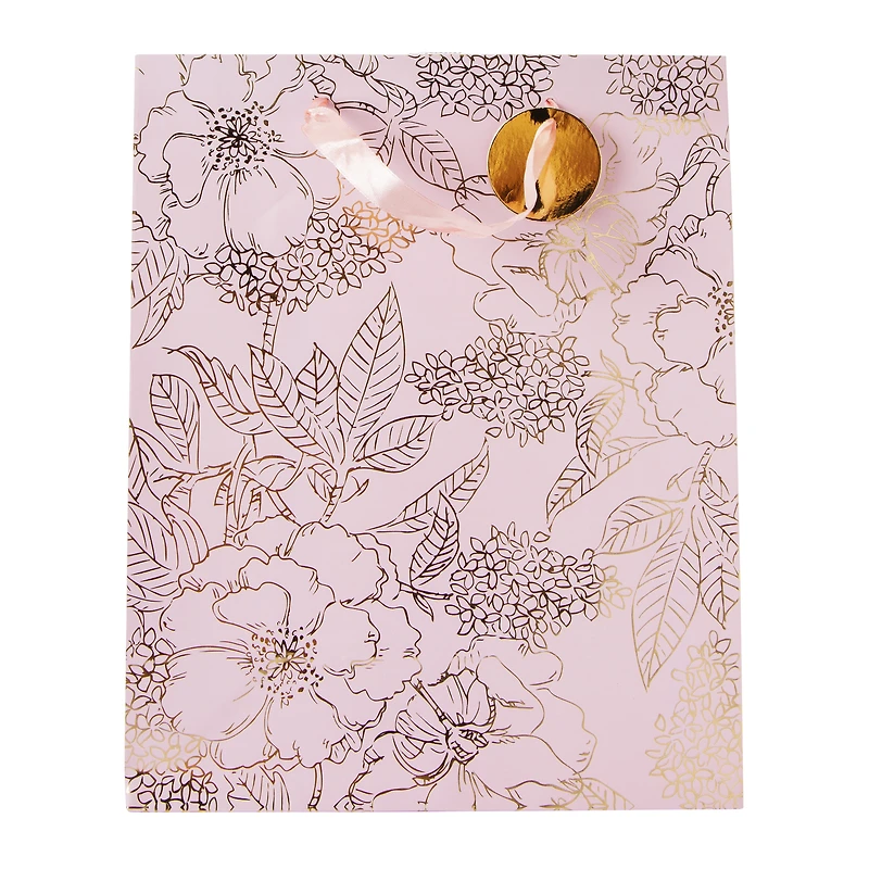 large pink floral gift bag 12.75in x 10.38in