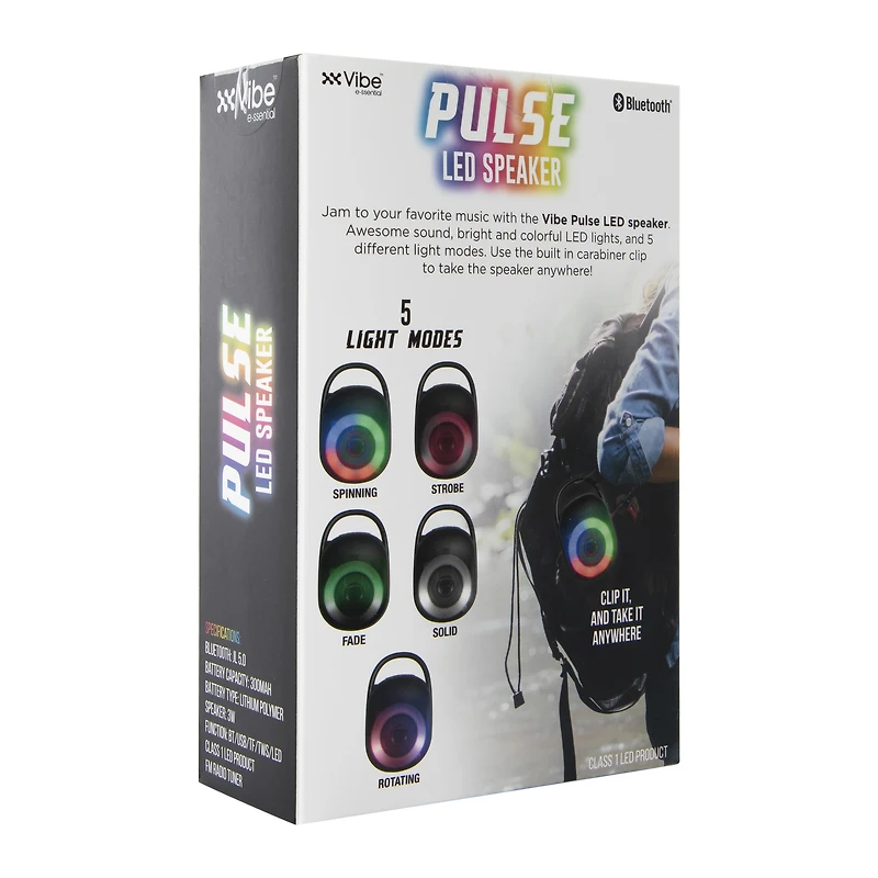 pulse LED portable bluetooth® clip-on speaker