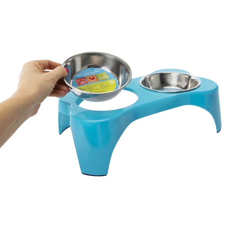 elevated bone shaped stainless steel dog bowls & stand