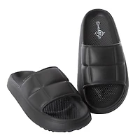 ladies orange quilted puff slide sandals