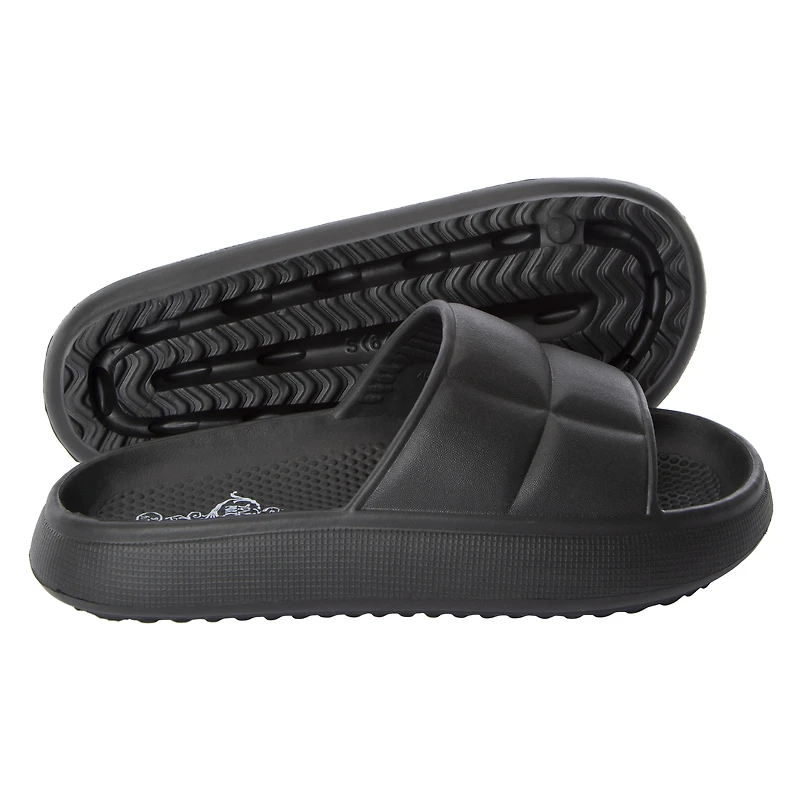 ladies orange quilted puff slide sandals