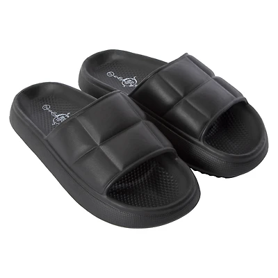 ladies orange quilted puff slide sandals