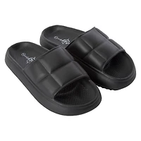 ladies orange quilted puff slide sandals