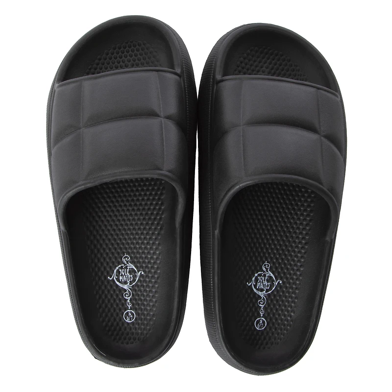 ladies orange quilted puff slide sandals