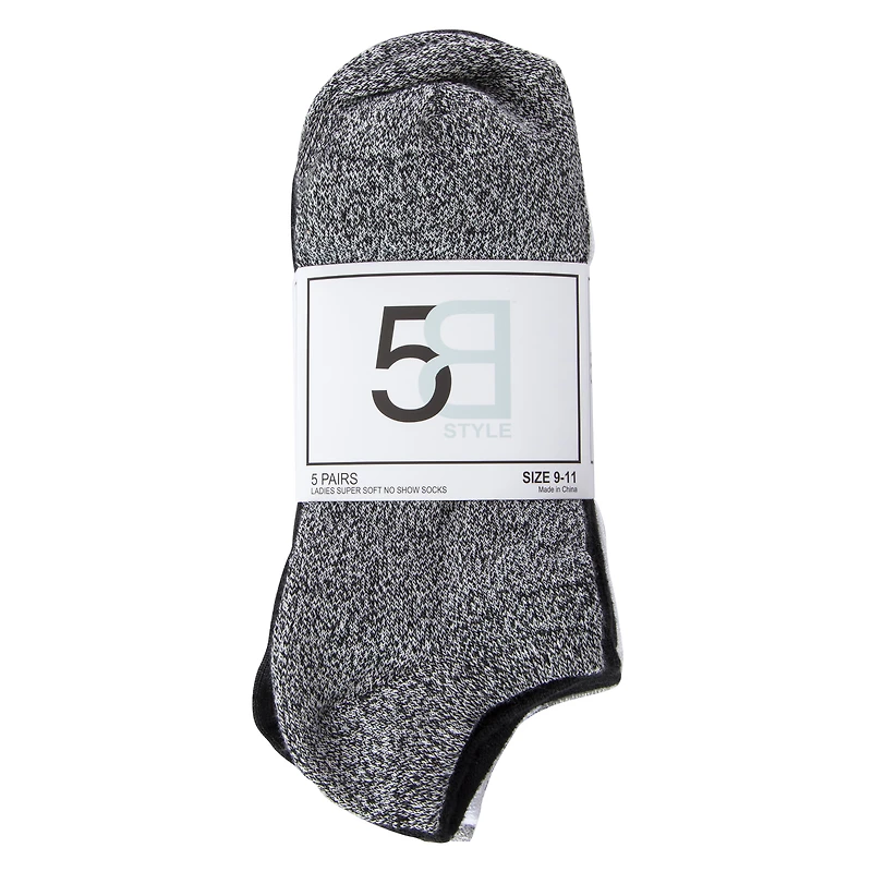 ladies marled soft ankle socks 5-pack, gray, black, white