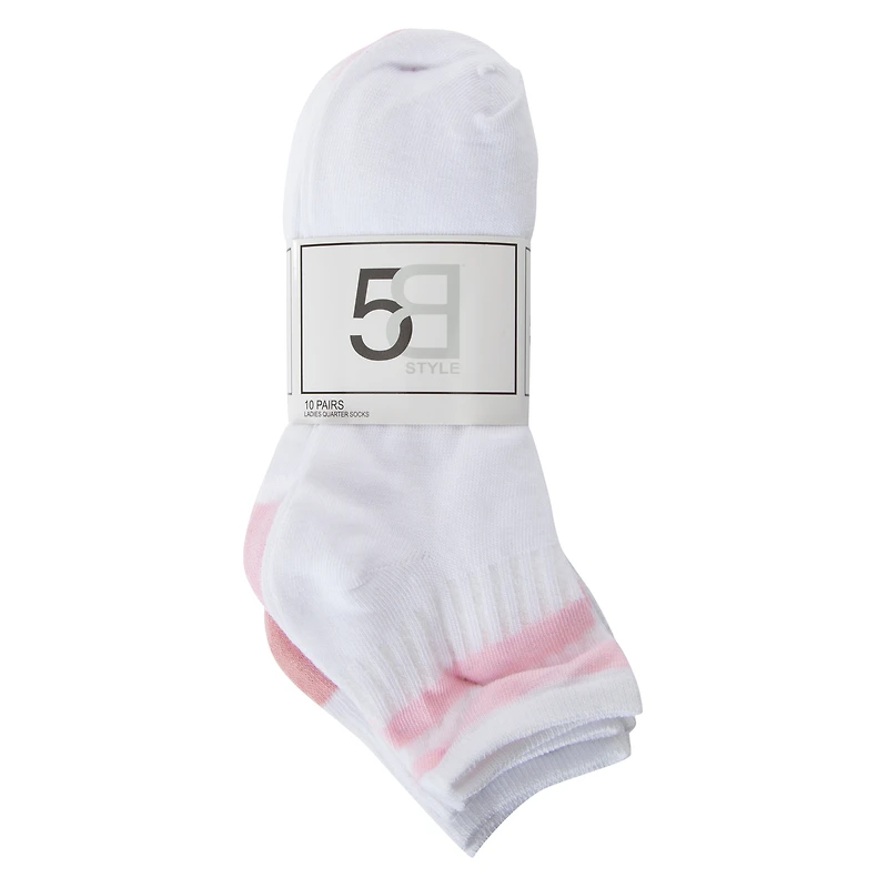 ladies white & pastel quarter crew socks 10-pack