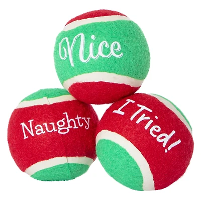 holiday tennis ball fetch dog toy 3-pack
