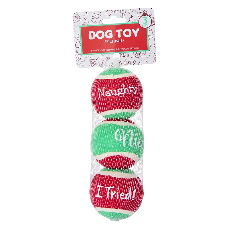 holiday tennis ball fetch dog toy 3-pack