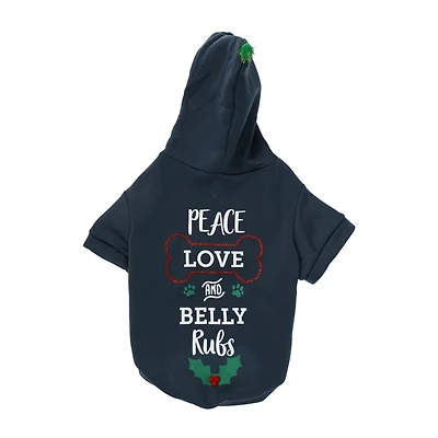 'peace love & belly rubs’ large dog holiday pet hoodie