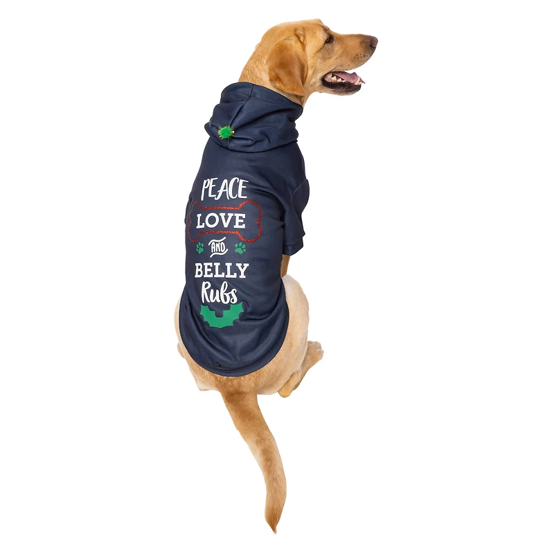'peace love & belly rubs’ large dog holiday pet hoodie