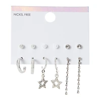 faux rhinestone stud, hoop & dangle earrings 6-pair