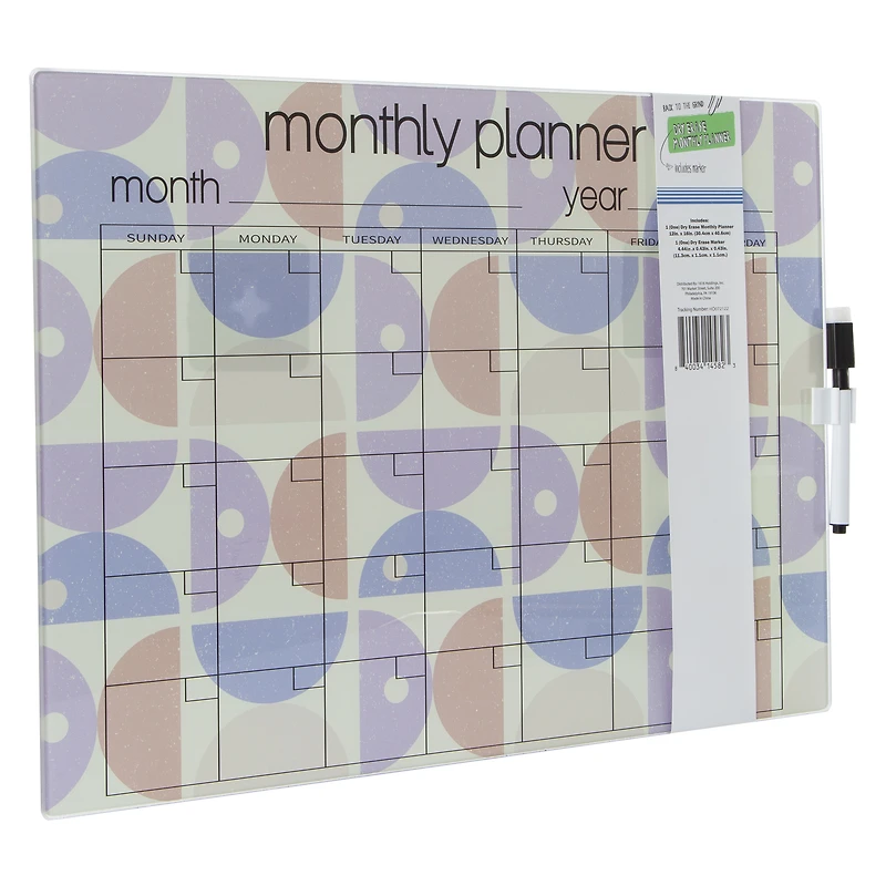 printed glass dry erase monthly calendar 12in x 16in