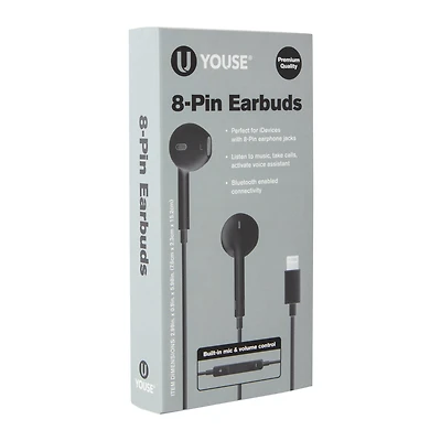 8-pin earbuds with mic & volume control