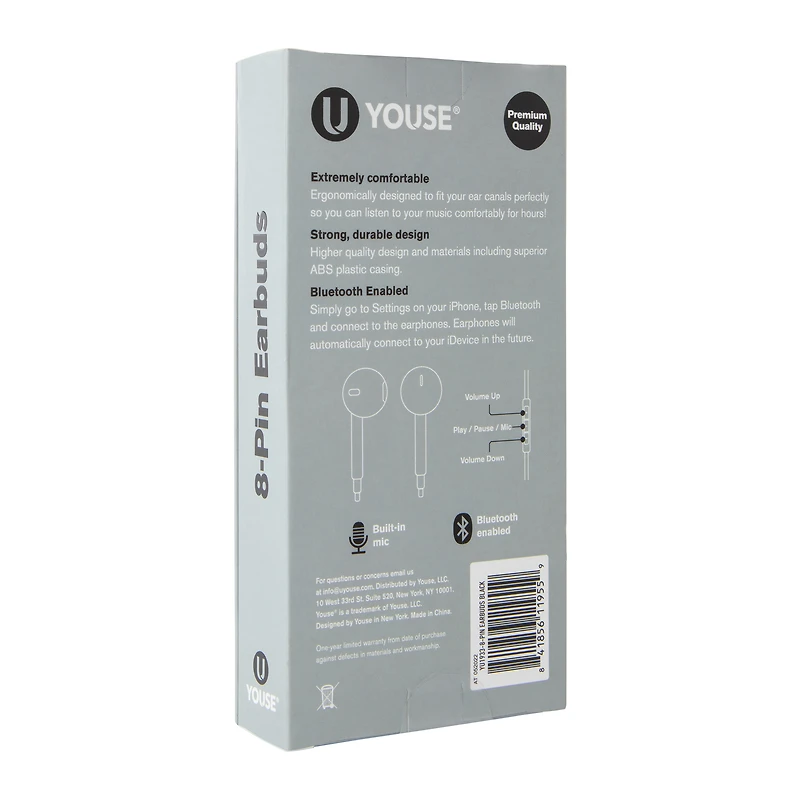 8-pin earbuds with mic & volume control