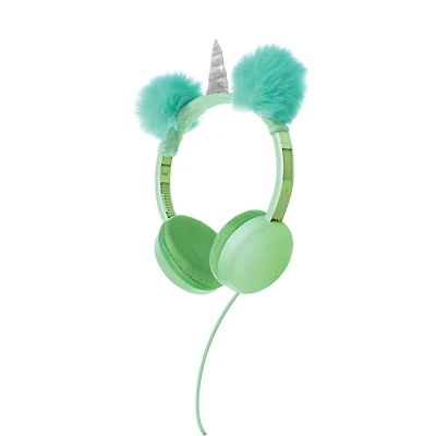 unicorn pom kid-safe wired headphones