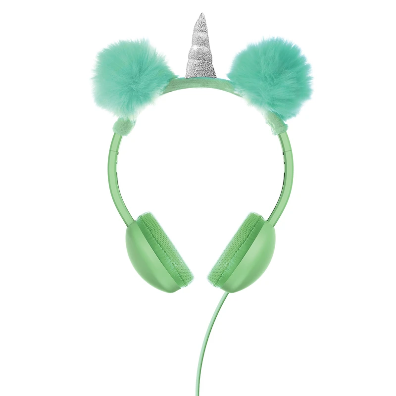 unicorn pom kid-safe wired headphones