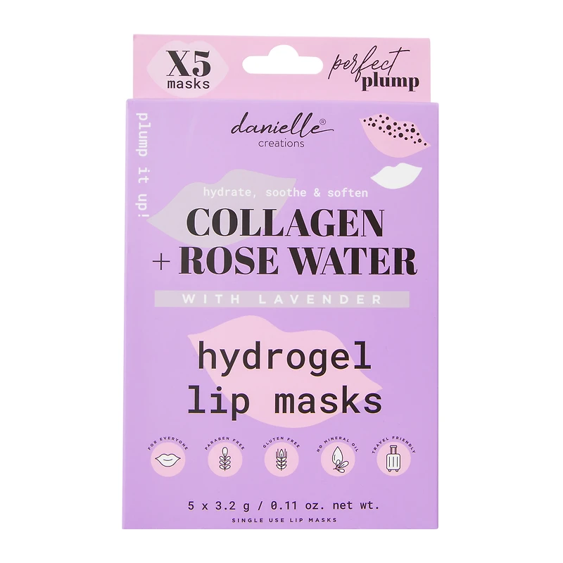 danielle creations® rose water & collagen hydrogel lip masks 5-pack
