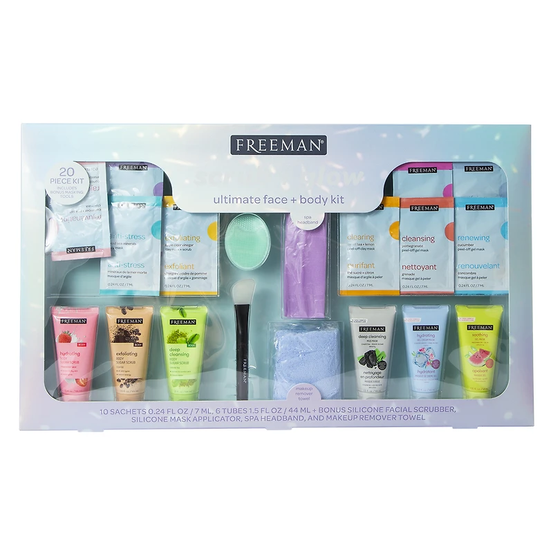 freeman® scrub + glow ultimate face + body kit 20-piece
