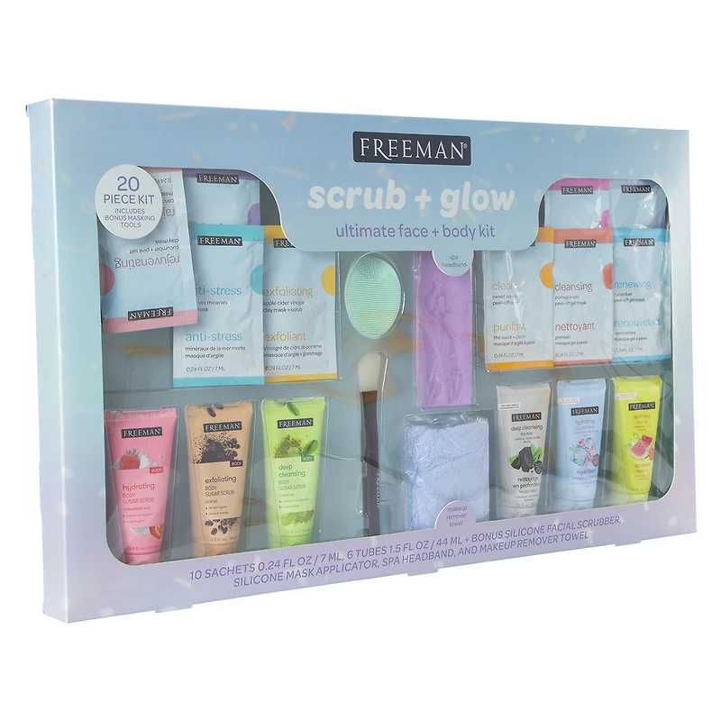 freeman® scrub + glow ultimate face + body kit 20-piece