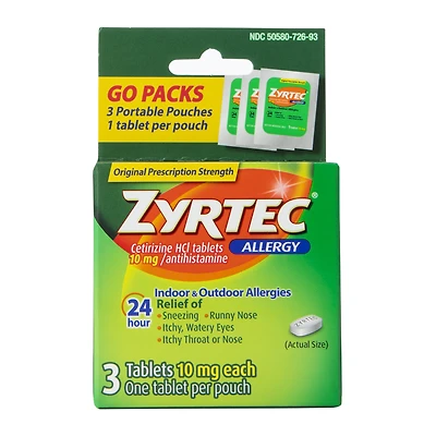 3-count zyrtec® allergy tablets