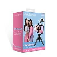 exclusive Dixie & Charli LED ring light w/ table tripod universal phone holder