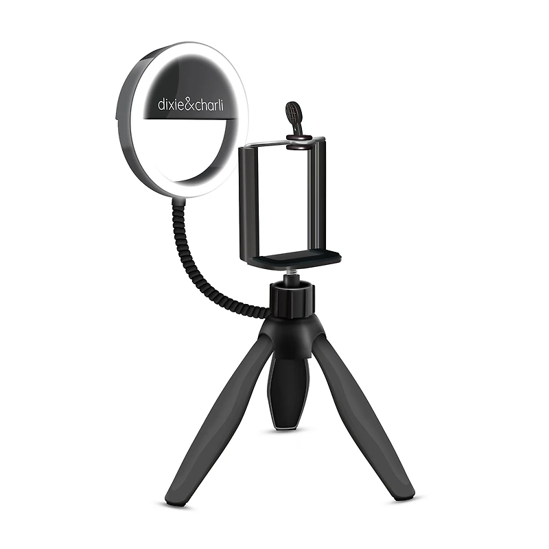 exclusive Dixie & Charli LED ring light w/ table tripod universal phone holder