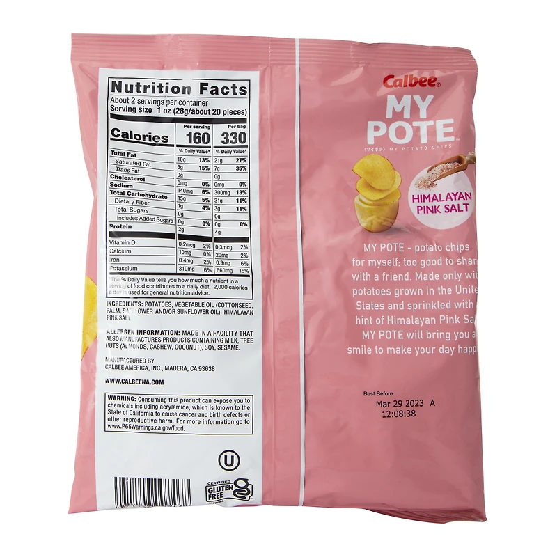 calbee® my pote™ himalayan pink salt potato chips 2.12oz