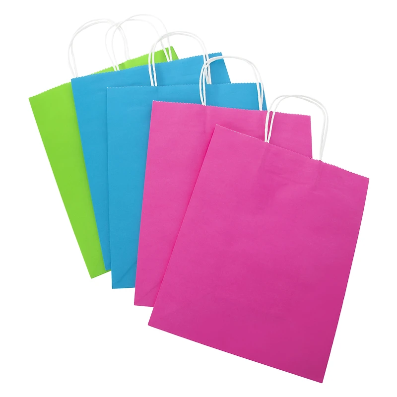 large neon kraft gift bags 5-pack 12.75in x 10.45in