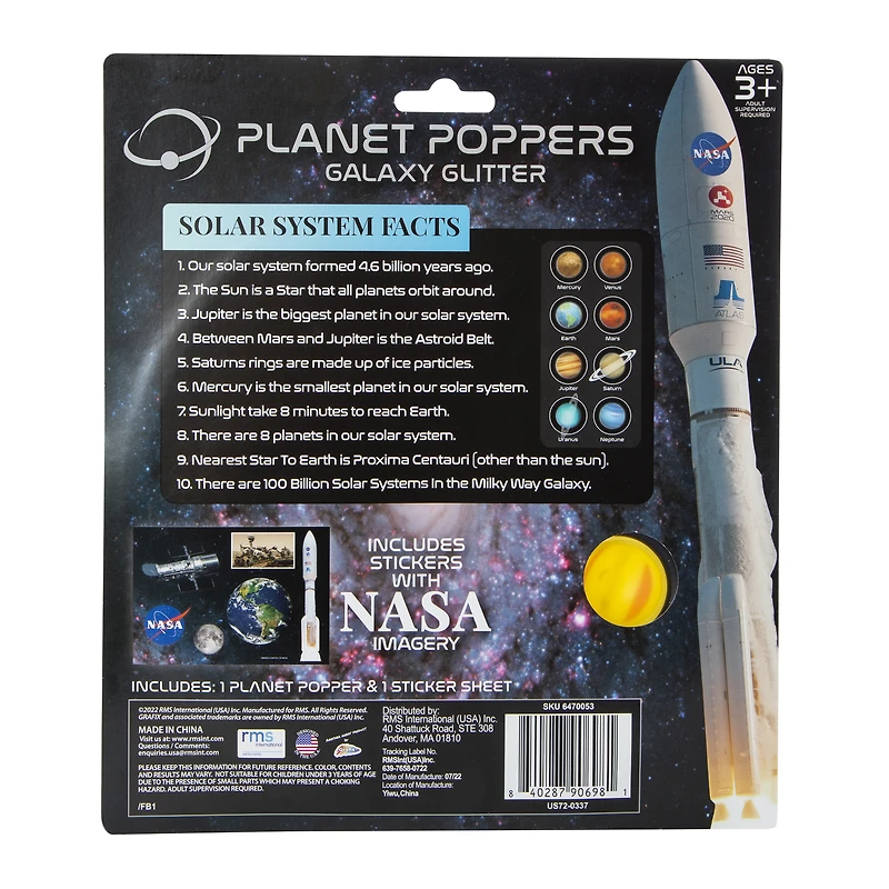 NASA solar system planet popper & stickers