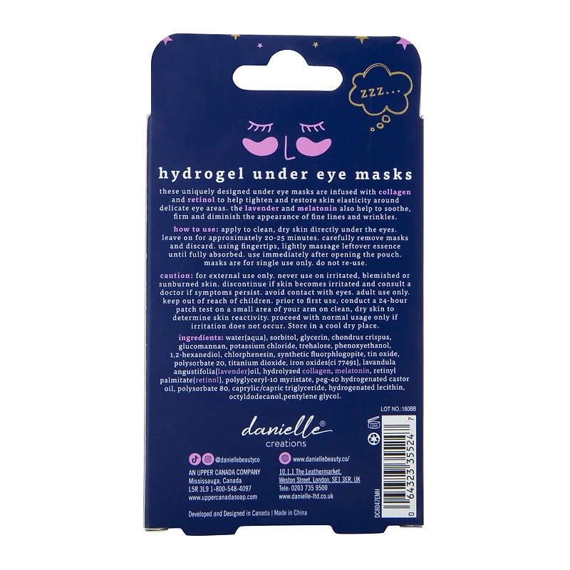 danielle creations® beauty x sleep melatonin hydrogel under eye masks 5-pairs