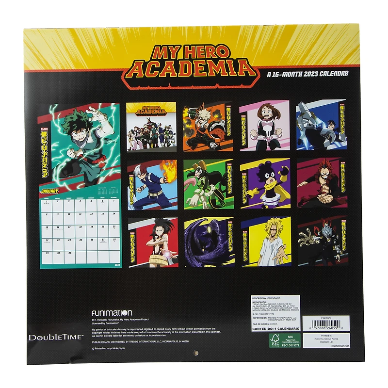 my hero academia™ 16-month 2023 wall calendar