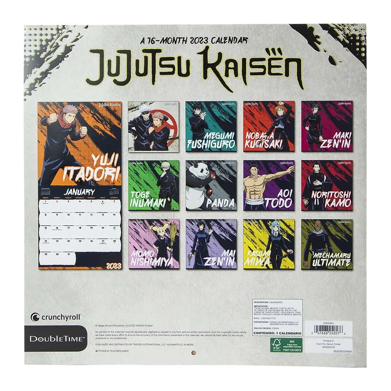 jujutsu kaisen 16-month 2023 wall calendar