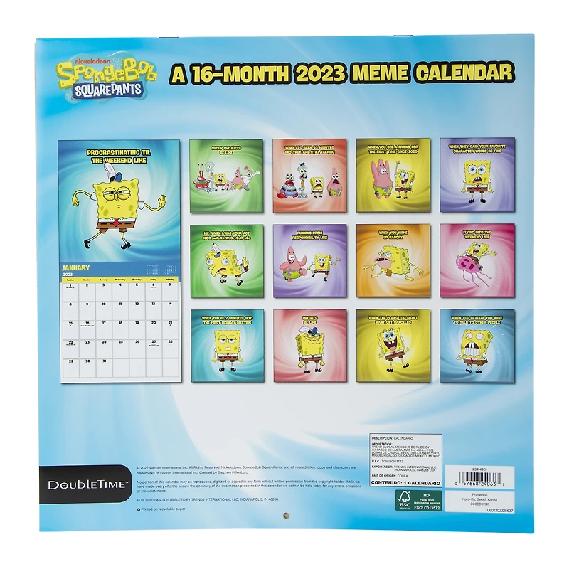 spongebob squarepants™ 16-month 2023 wall calendar