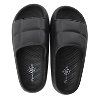 ladies orange quilted puff slide sandals