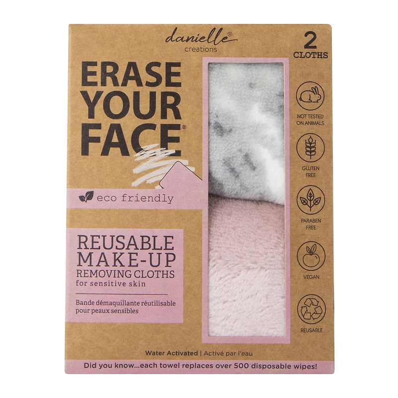 erase your face® reusable makeup removing cloths 2-pack