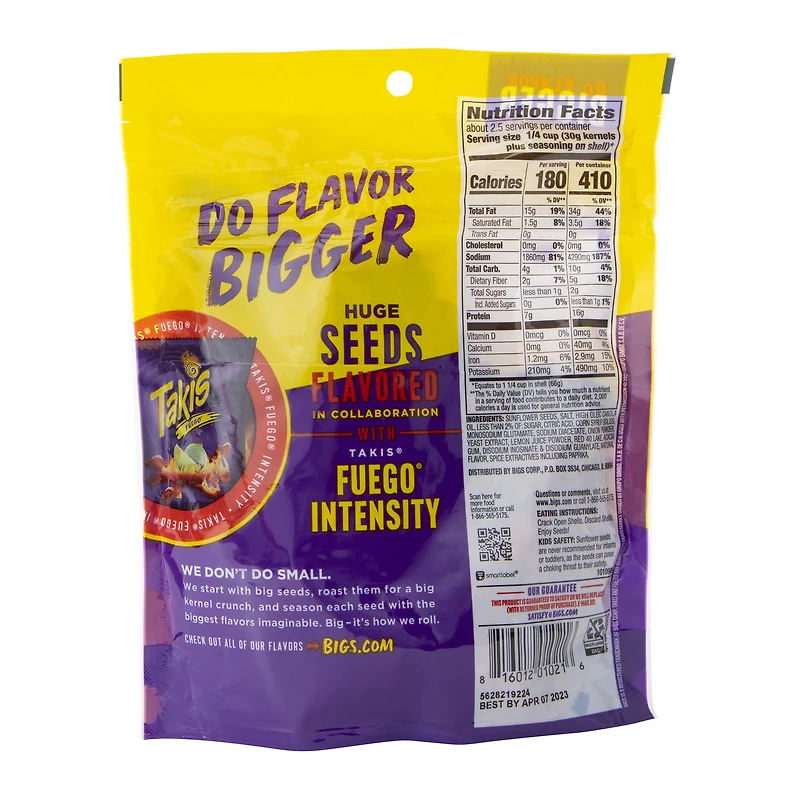 bigs® takis fuego® hot chili & lime sunflower seeds 5.35oz