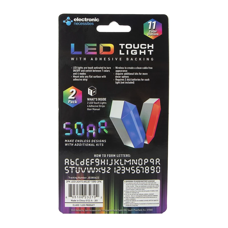 Multi-Color Long Hexagon Touch-Activated LED Lights 2-Pack